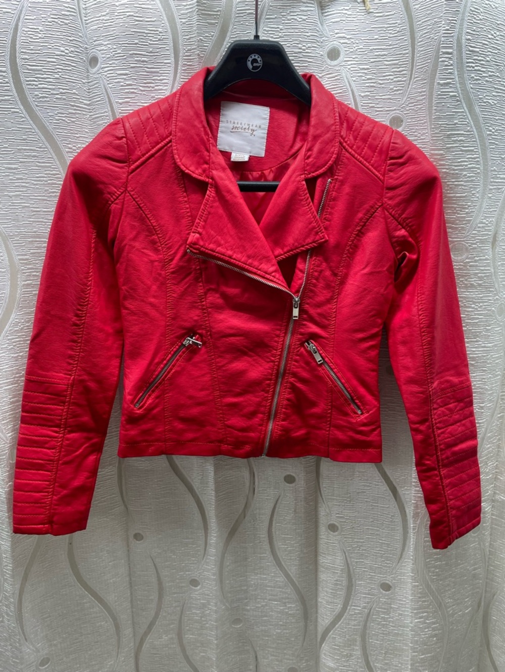 Streetwear Society Moto Jacket Womens Small‎ Red Excellent Faux Leather Quilted